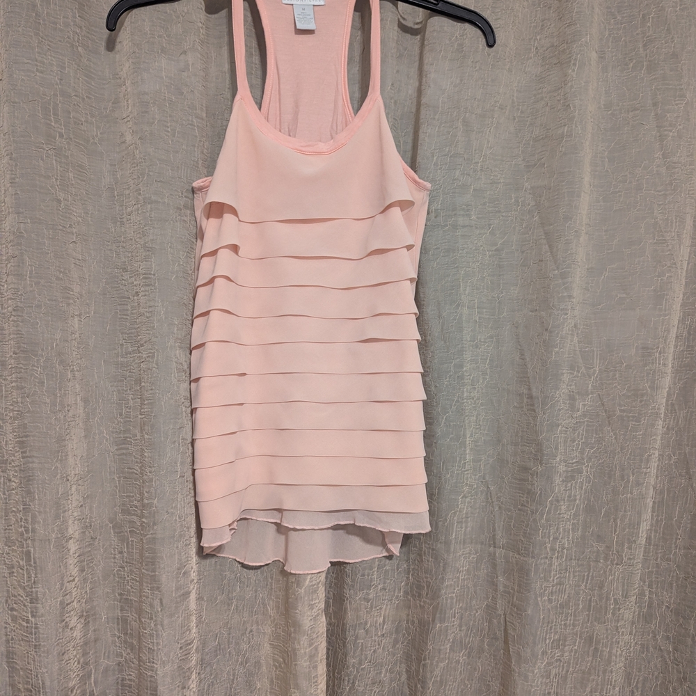 156. Design History Pink Tiered Ruffle Tank Top